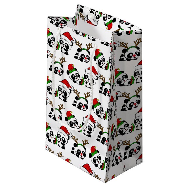 Christmas Pandas Small Gift Bag (Front Angled)