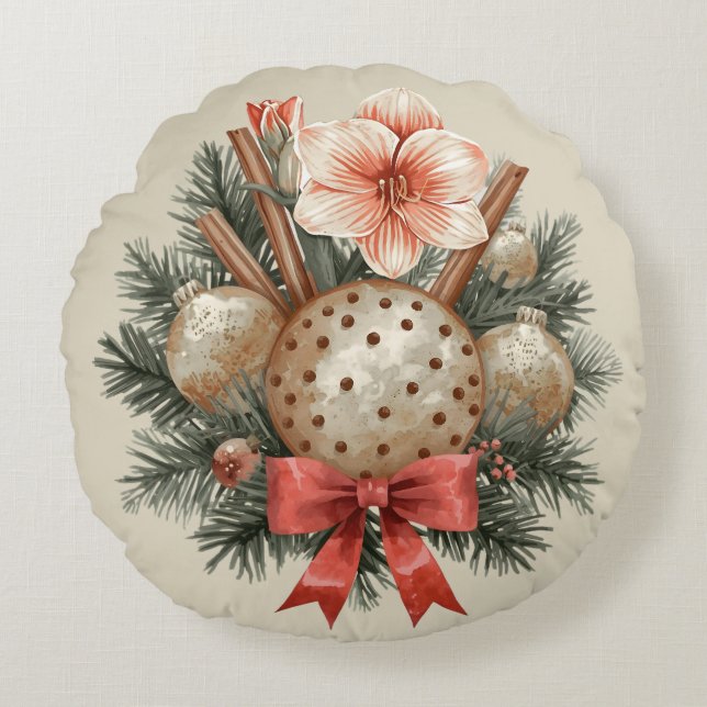 Christmas Panettone Arrangement Round Cushion (Front)