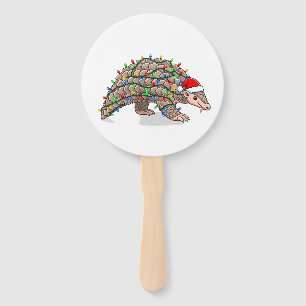 Christmas Pangolin Manis Santa Hat Holiday Hand Fan