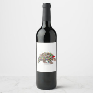 Christmas Pangolin Manis Santa Hat Holiday Wine Label