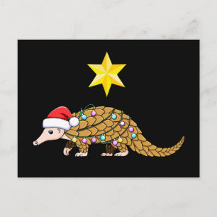 Christmas Pangolin Santa Hat Ornaments Star Xmas Holiday Postcard