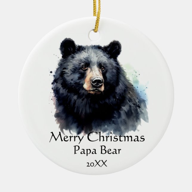 Christmas Papa Bear Animal Wildlife Dated Ceramic Tree Decoration (Front)