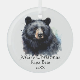 Christmas Papa Bear Animal Wildlife Dated Glass Tree Decoration