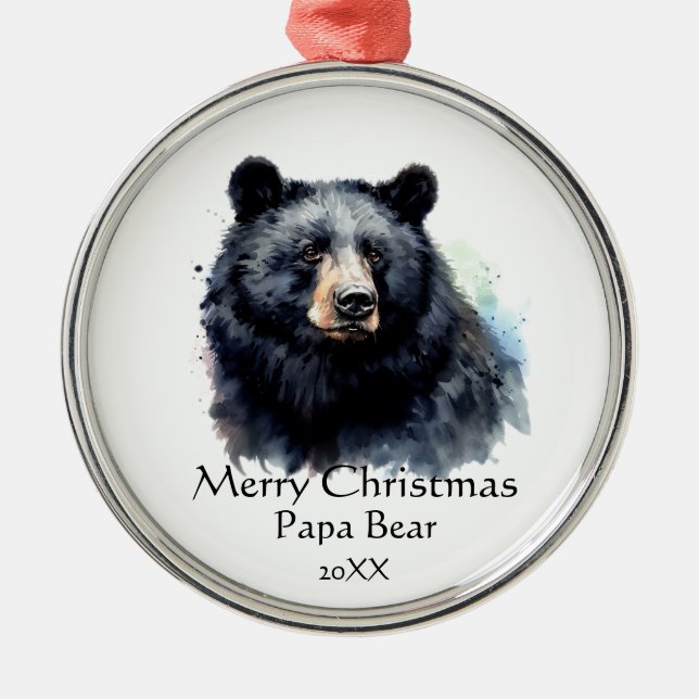 Christmas Papa Bear Animal Wildlife Dated Metal Tree Decoration (Front)