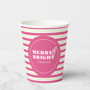 Christmas Paper Cups Merry & Bright Pink and Green