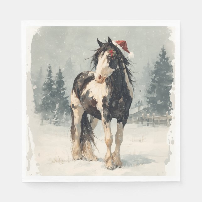 Christmas Paper Napkin / Beautiful Paint Horse  (Front)