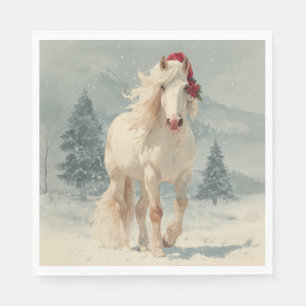 Christmas Paper Napkin / Beautiful white horse