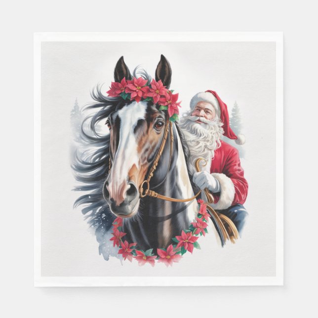 Christmas Paper Napkin Santa Riding a Paint Horse  (Front)