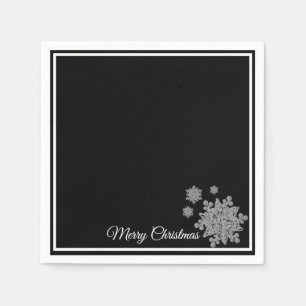 Christmas Paper Napkins Black Snowflakes