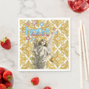 Christmas Paper Napkins, Happy Holidays Angel Napkin