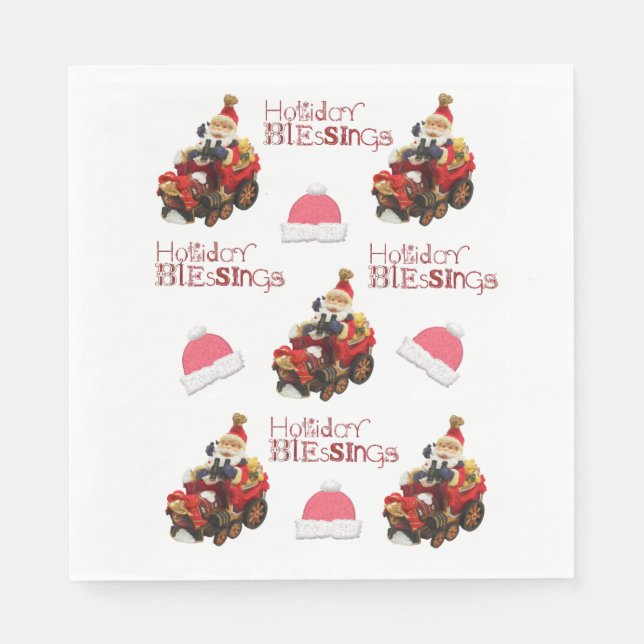 Christmas Paper Napkins, Holiday Blessings Santa  Napkin (Front)