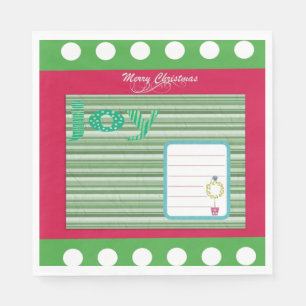 Christmas Paper Napkins, Joy Red Green Stripe Napkin