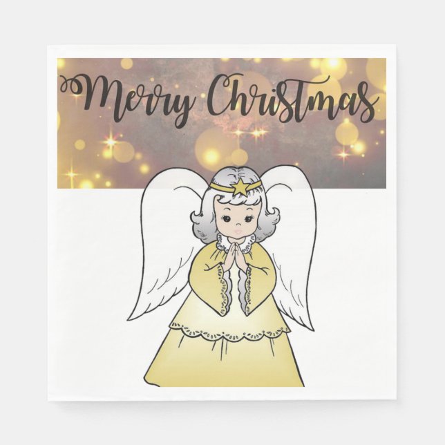Christmas Paper Napkins, Merry Christmas, Angel Napkin (Front)