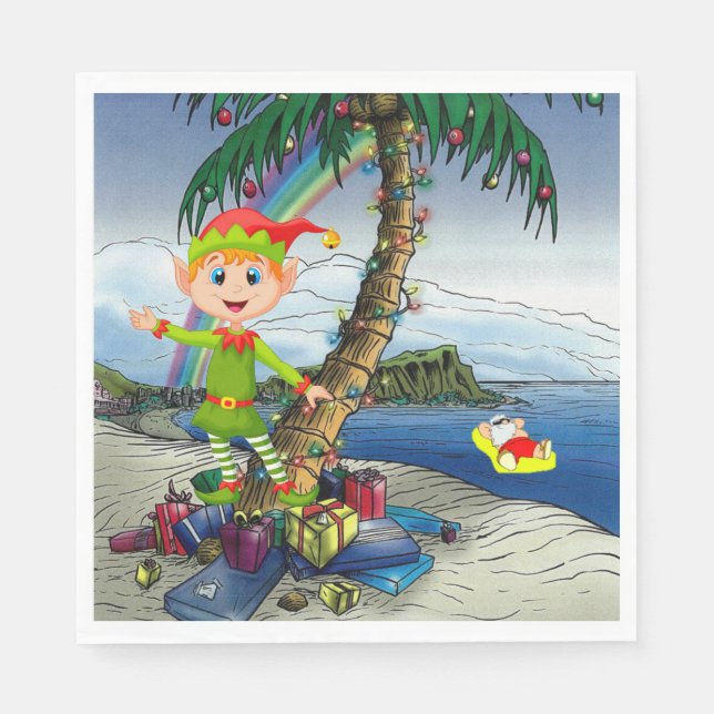 Christmas Paper Napkins, Merry Christmas, Beach Napkin (Front)