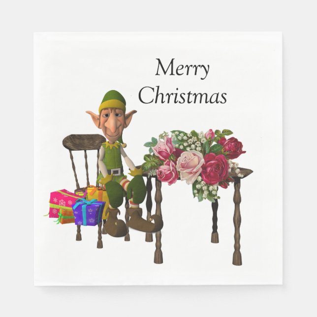 Christmas Paper Napkins, Merry Christmas, Elf Napkin (Front)