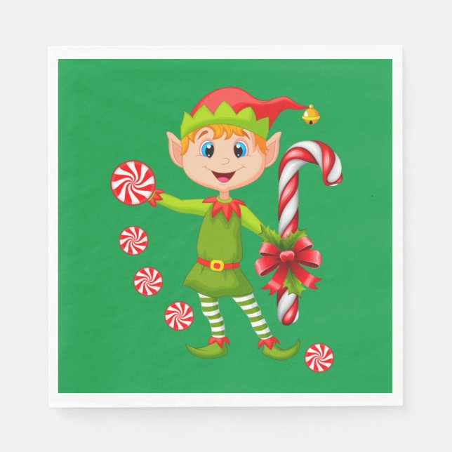 Christmas Paper Napkins, Merry Christmas Elf Napkin (Front)