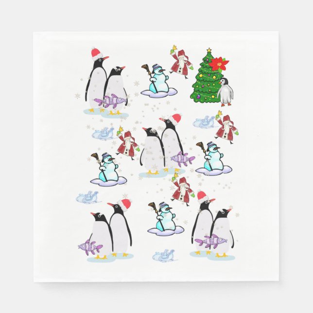 Christmas Paper Napkins, Merry Christmas Penguin Napkin (Front)