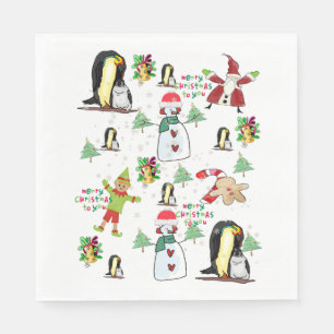 Christmas Paper Napkins, Merry Christmas Penguin Napkin