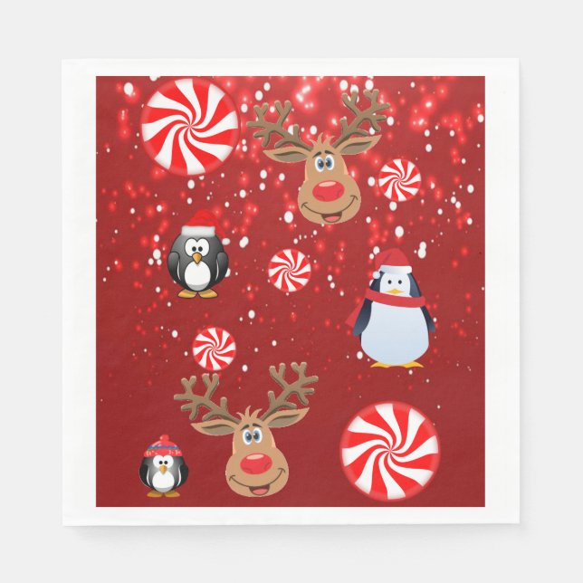 Christmas Paper Napkins, Merry Christmas, Penguin Napkin (Front)
