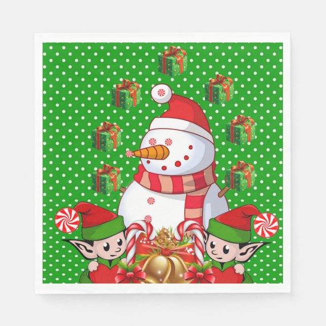 Christmas Paper Napkins, Merry Christmas Snowman Napkin (Front)