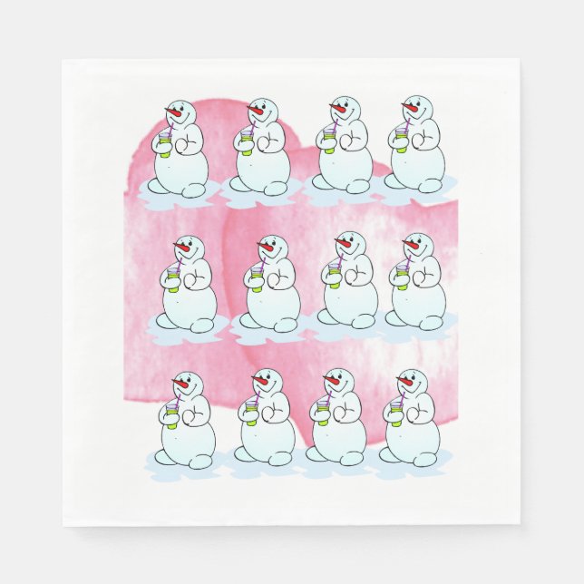 Christmas Paper Napkins, Merry Christmas Snowman Napkin (Front)