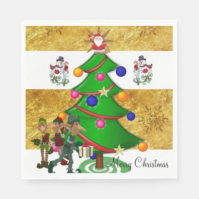 Christmas Paper Napkins, Merry Christmas Snowman Napkin (Front)