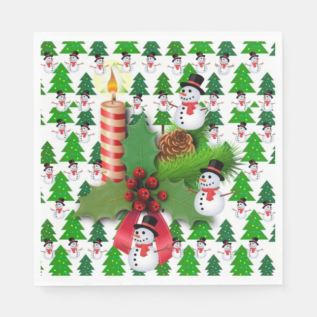 Christmas Paper Napkins, Merry Christmas Snowman Napkin (Front)