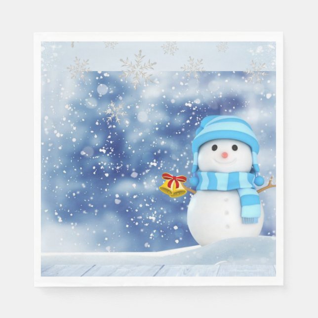 Christmas Paper Napkins, Merry Christmas, Snowman Napkin (Front)