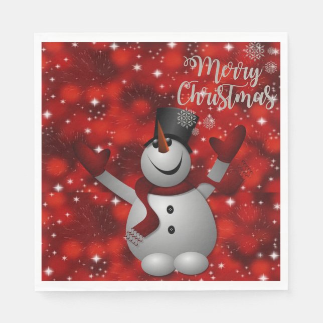 Christmas Paper Napkins, Merry Christmas, Snowman Napkin (Front)