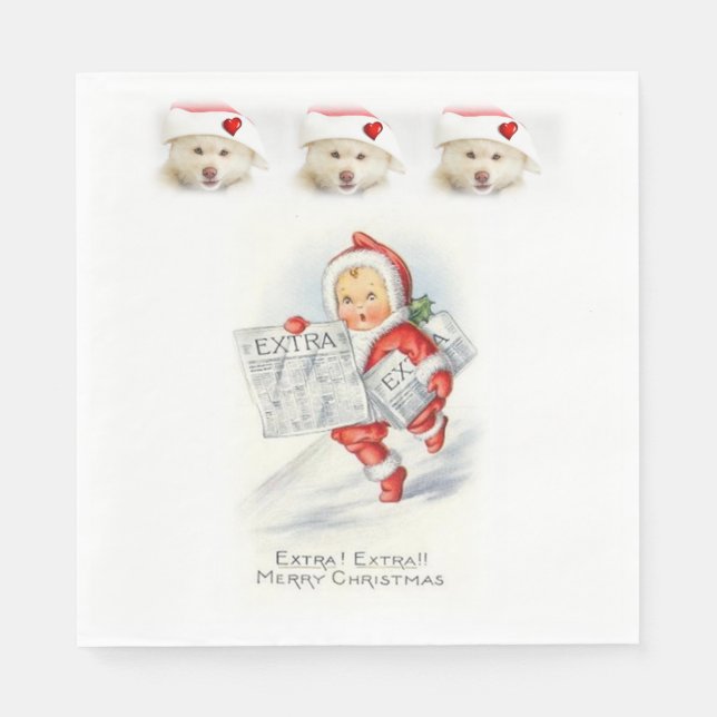 Christmas Paper Napkins, Merry Christmas, Vintage Napkin (Front)