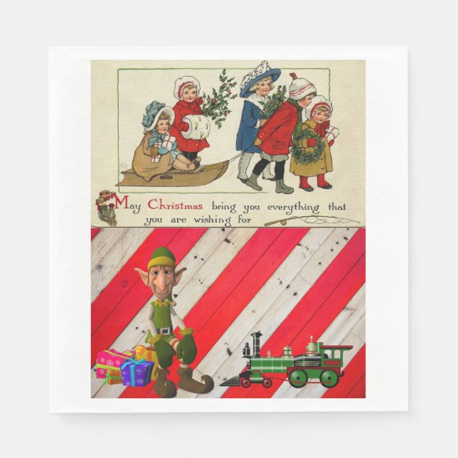 Christmas Paper Napkins, Merry Christmas, Vintage Napkin (Front)