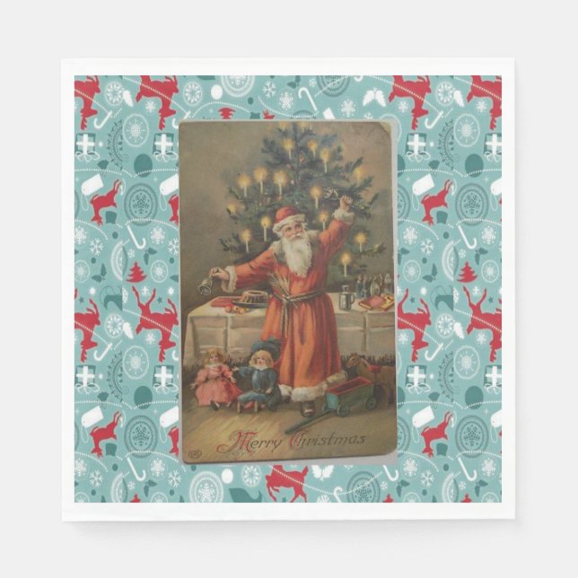 Christmas Paper Napkins, Merry Christmas, Vintage Napkin (Front)