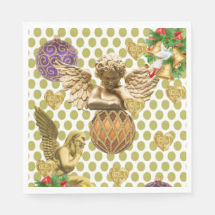 Christmas Paper Napkins, Merry Gold Angel Napkin