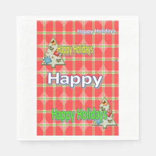 Christmas Paper Napkins, Merry Happy Holidays Napkin