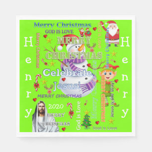 Christmas Paper Napkins, Merry Jesus Santa Napkin