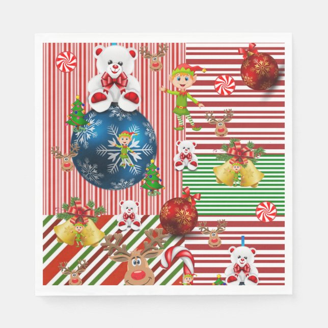 Christmas Paper Napkins, Merry  Teddy Bear Napkin (Front)