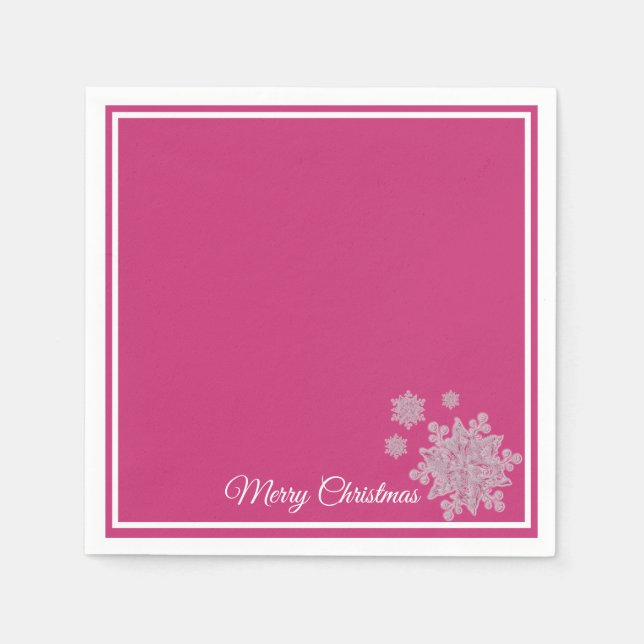 Christmas Paper Napkins Pink Snowflakes (Front)