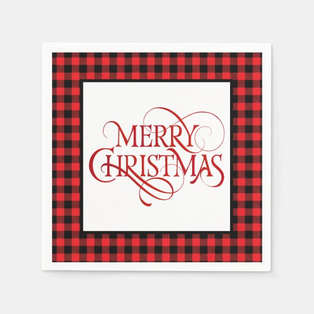 Christmas Paper Napkins Red & Black Buffalo Plaid (Front)
