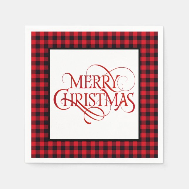 Christmas Paper Napkins Red & Black Buffalo Plaid (Front)