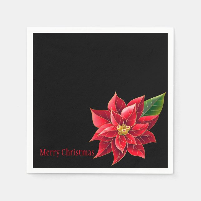 Christmas Paper Napkins Red Poinsettia (Front)