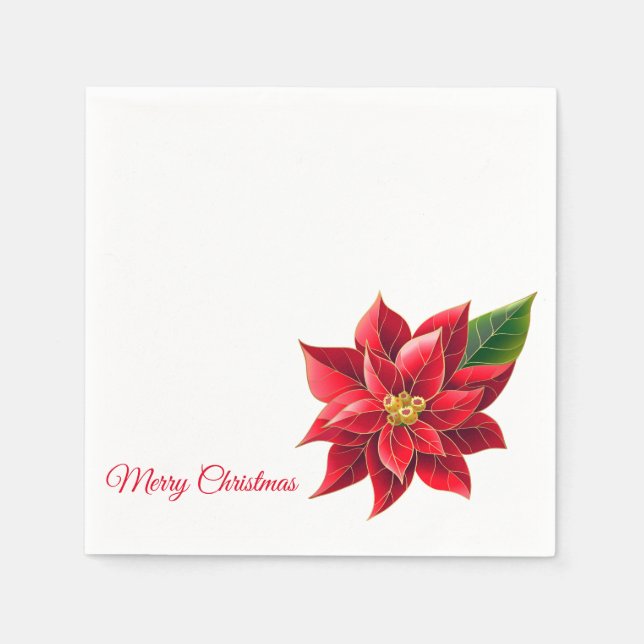 Christmas Paper Napkins Red Poinsettia's-Cocktail (Front)