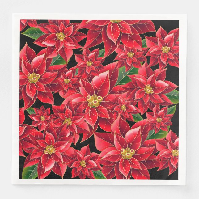 Christmas Paper Napkins Red Poinsettia's-Dinner (Front)