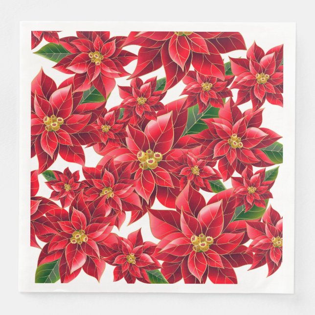 Christmas Paper Napkins Red Poinsettia's-Dinner (Front)