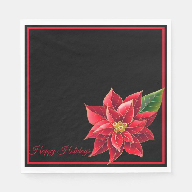 Christmas Paper Napkins Red Poinsettia's-Luncheon (Front)
