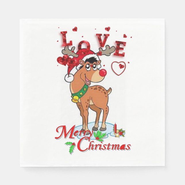 Christmas Paper Napkins, Reindeer Napkin (Front)
