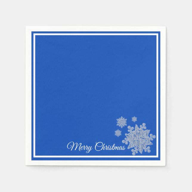 Christmas Paper Napkins Royal Blue Snowflakes (Front)