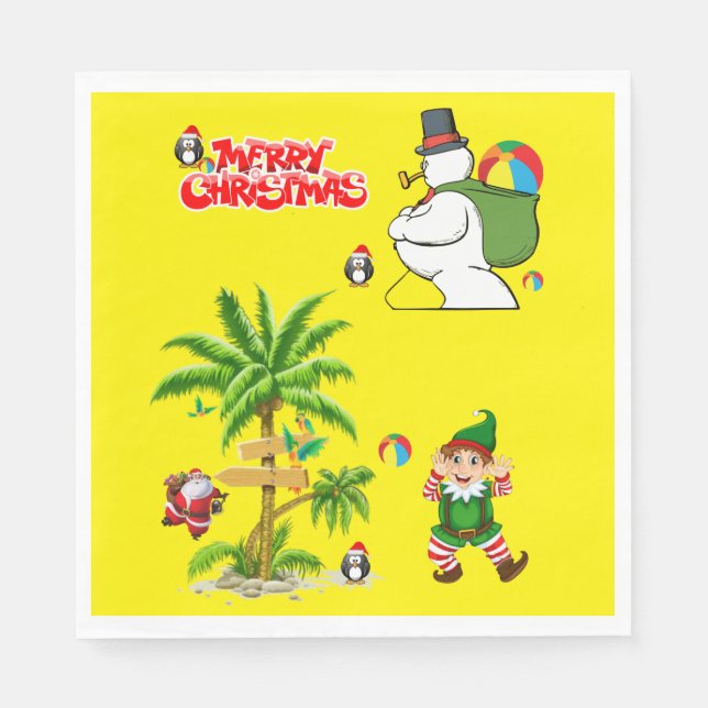 Christmas Paper Napkins, Summer Beach Bum Santa Napkin (Front)