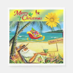 Christmas Paper Napkins, Summer Beach Bum Santa Napkin