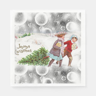 Christmas Paper Napkins, Vintage Napkin