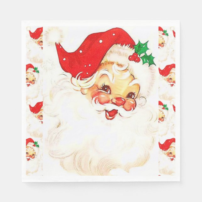 Christmas Paper Napkins, Vintage Santa Napkins (Front)